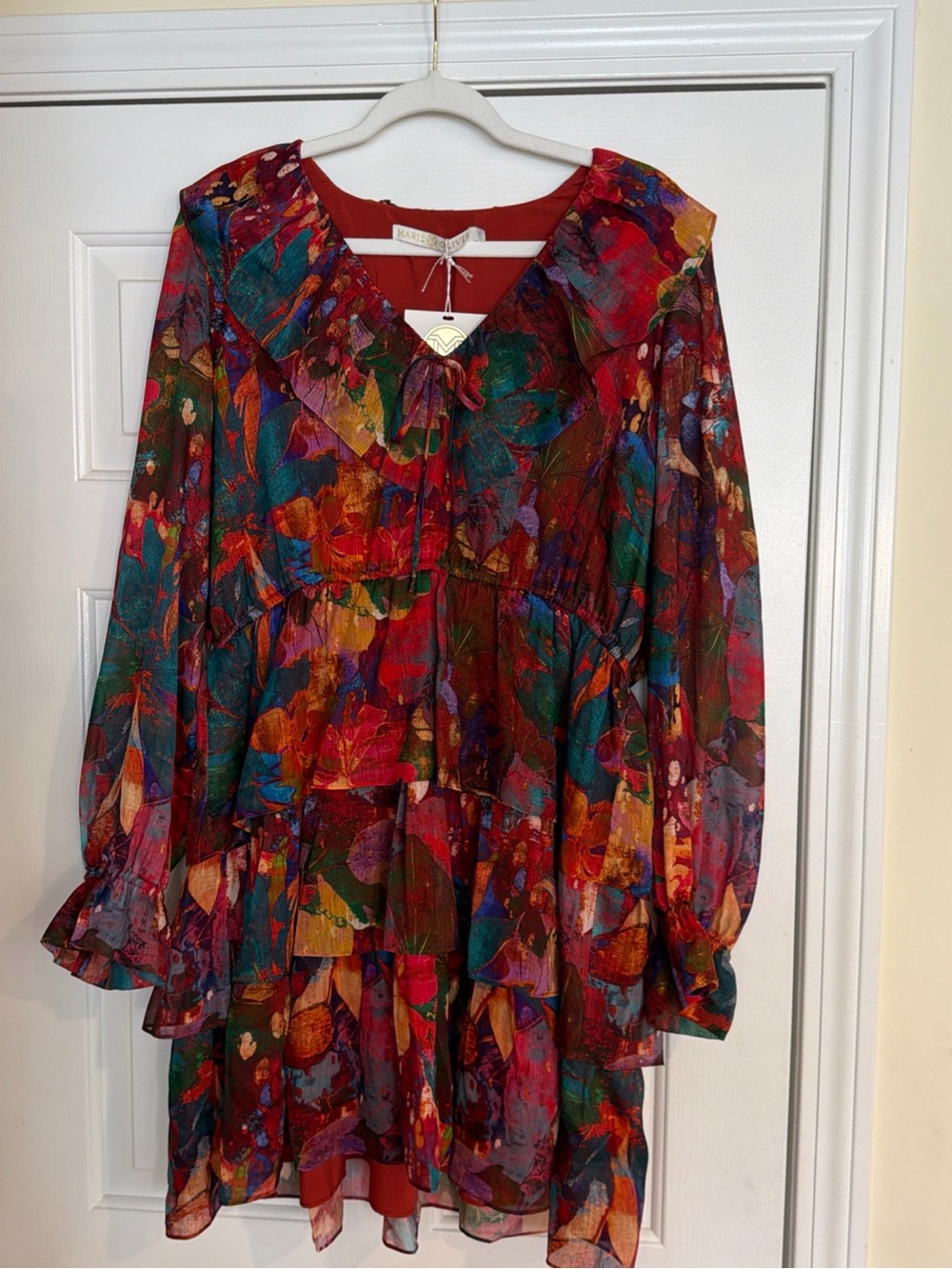 Marie Oliver Multicolor Floral Ruffle Tiered Dress - Red, Green, Blue